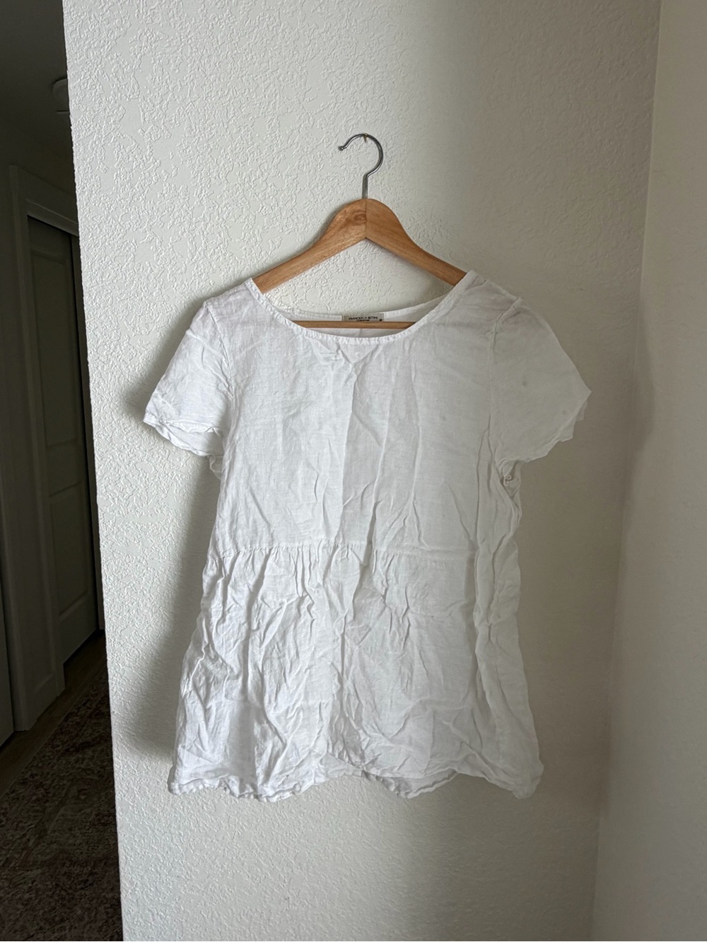 100% Linen Women's White Short-Sleeve Tunic Top